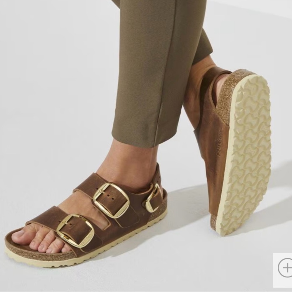 NWT Birkenstock Milano Big Buckle Oil Leather - Cognac